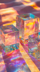 Wall Mural - Iridescent Glass Cubes  Prismatic Light  Abstract Background