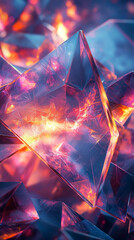 Wall Mural - Abstract Glowing Crystal Fragments  Red Orange Blue Purple
