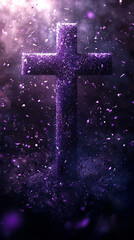 Wall Mural - Purple Glowing Cross  Abstract Faith  Spiritual Symbol  Particle Effect