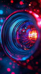 Wall Mural - Abstract Camera Lens Bokeh  Red   Blue Light Trails