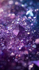 Wall Mural - Sparkling Amethyst Crystal Gemstone Bokeh Background