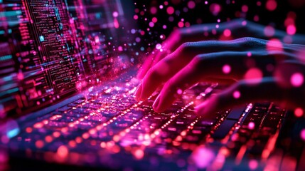Coding, Night, Laptop, Data, Flow, Digital, Hands, Work