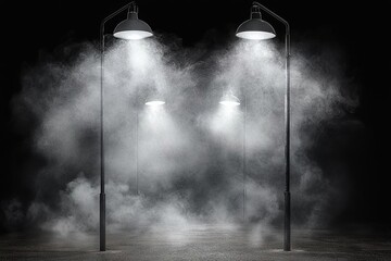 Fototapete - Empty space studio dark room of Concrete floor with spot lighting and smoke in black background. , isolated on white background,  , copy space for text,