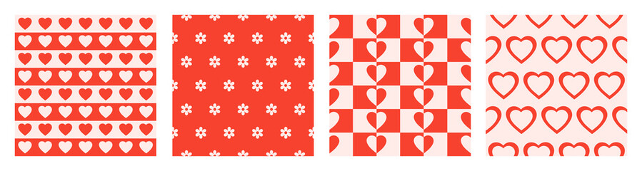 Poster - Romantic set minimal seamless patterns in retro 60s, 70s style. Vector illustration.