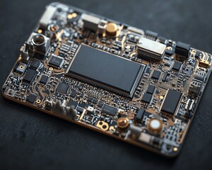 Poster - Detailed electronic chip and CPU from a disassembled mobile phone, with clear visuals of the processor and components, ideal for tech industry ads