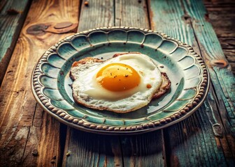 Wall Mural - Vintage Style Photo of a Perfectly Fried Egg on a Plate