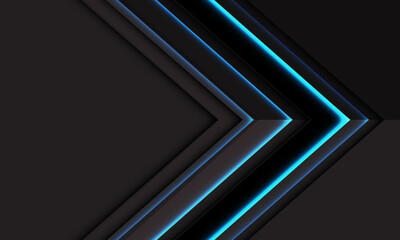 Wall Mural - abstract blue light black arrow direction geometric on grey blank space design modern futuristic tec