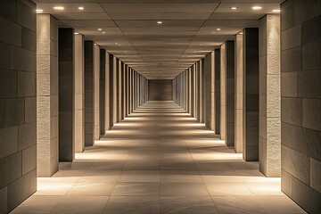 Poster - Modern Architectural Tunnel with Symmetrical Illumination in Warm Tones : Generative AI