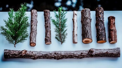 Natural Wood Branches   Greenery  Rustic Elements  Isolated  White Background