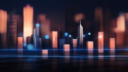 Poster - City Skyline with Graphs and Data Points for Business Technology Background : Generative AI