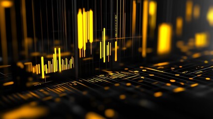 Fototapete - Futuristic digital data flow with yellow and black high-tech pattern : Generative AI