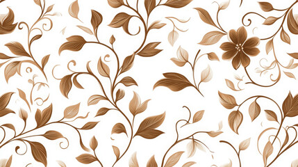 Floral brown or dark beige seamless pattern on white colored background, for backdrop, wallpapers and textile design