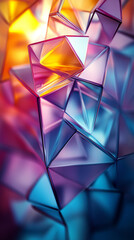 Wall Mural - Abstract Colorful Geometric Shapes   D Render  Shiny Crystal  Purple  Blue  Orange Background