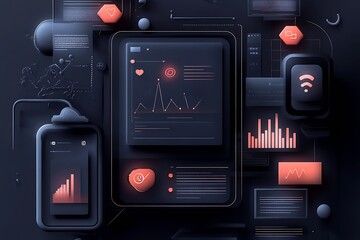 Poster - Futuristic Digital Dashboard Interface with Data Visualization on Dark Screen : Generative AI