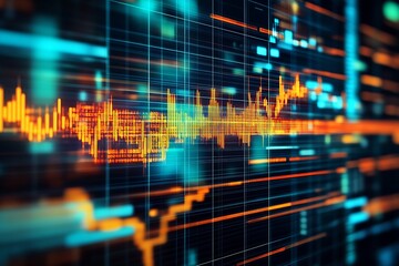 Fototapete - Dynamic Digital Waveform Data Analytics and Financial Technology Background : Generative AI