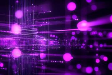 Poster - Dynamic Purple Light Patterns with Abstract Geometric Design and Glowing Points : Generative AI