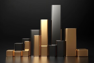 Aufkleber - Sleek Black and Gold Bar Graph in Three Dimensional Abstract Financial Visualization : Generative AI