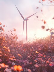 Poster - Wind Turbine Field Flowers