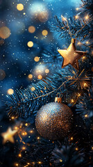 Wall Mural - Sparkling Christmas Ornament   Star on Blue Tree