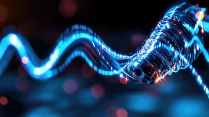 Wall Mural - abstract digital art with glowing blue lines and bokeh effects