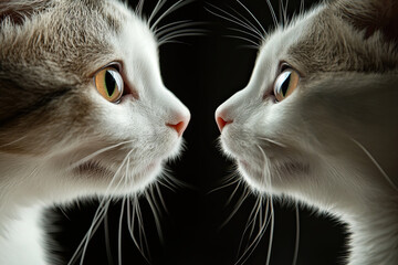 Wall Mural - cat pawing at its own reflection with wide eyes, looking hilariously surprised