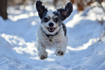 Wall Mural - dog with flapping ears while running, looking carefree and goofy
