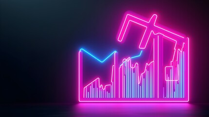 Wall Mural - Neon Financial Graph with Rising Trend on Dark Background