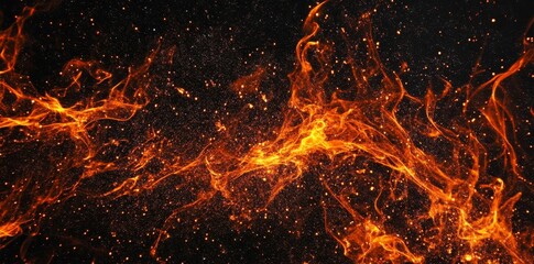 Wall Mural - Abstract fiery orange and black background with swirling flames and sparks.