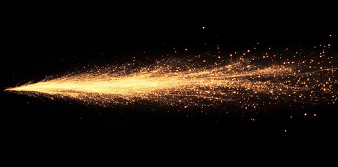 Wall Mural - Golden sparkle trail, glowing particles on black background.