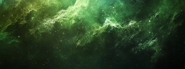Wall Mural - Abstract green nebula texture with swirling clouds and stars.