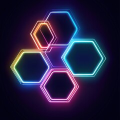 Wall Mural - Colorful neon hexagon patterns glowing against a dark background.