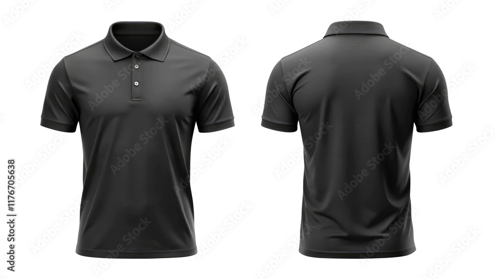 black blank polo shirt template from two sides isolated on transparent ...