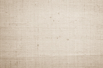 Wall Mural - Brown sackcloth woven texture background in natural pattern. Jute hessian burlap, linen background in light beige cream color blank. Weaving canvas fiber line cotton cloth textured as organic.