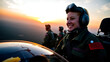 © Caroline - Military woman in aircraft with crew during sunset