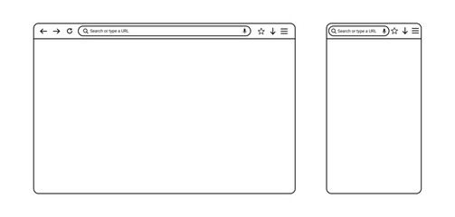 blank web browser and internet page window in modern flat and line art style, mockup for computer an
