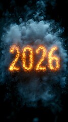 Sticker - glowing 2026 on a smoke background