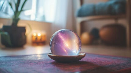 Wall Mural - Glowing Crystal Orb in Cozy Indoor Space