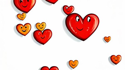 Wall Mural - Group of cartoon hearts with smiling faces. Concept of love and happiness