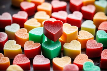 there are many different colored candies arranged in a heart shape