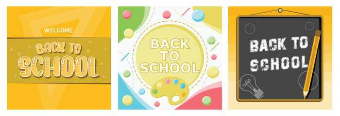 Wall Mural - Announcement of school hours with colorful pencil and watercolor board decorations.