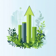 Stylized green growth chart surrounded by lush foliage, symbolizing progress and sustainability.