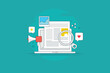 © Sammby - Social media, blog article and online press release, digital news magazine e-book publish on internet filled outline vector illustration design banner.