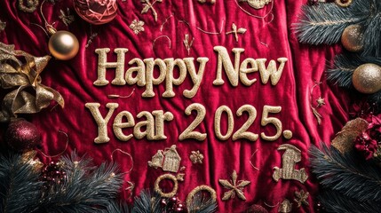 Wall Mural - Luxurious Red Velvet Happy New Year 2025 Background