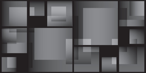 Wall Mural - Rectangular 3D Tiled Frames of Various Sizes, Colored in Shades of Gray - Geometric Shapes Pattern, Texture on Wide Scale Background - Design Template in Editable Vector Format