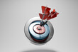 © Westend61 - Darts hitting the bullseye on a metallic target representing precision and success