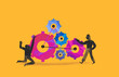© Westend61 - Illustration of people working together to set up a gear mechanism