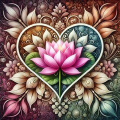 Wall Mural - Lotus Heart A lotus flower blooming within a heart representing