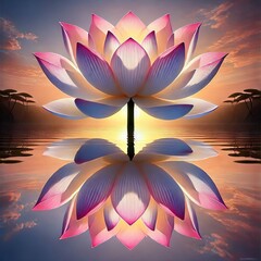 Wall Mural - Lotus with a Reflection A perfectly symmetrical lotus with its r