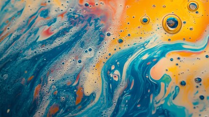 Wall Mural - Abstract colorful fluid art with bubbles and swirls.