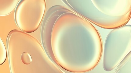 Poster - Organic shapes with glowing effects resemble water droplets in a soft pastel background. Generative AI